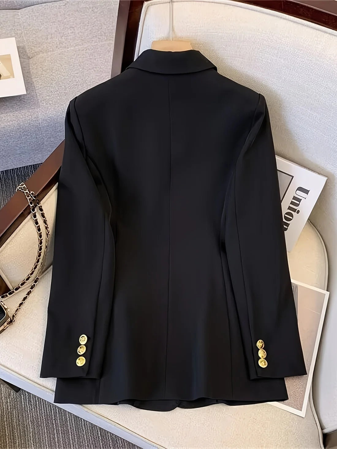 Double-Breasted Blazer with Gold Buttons