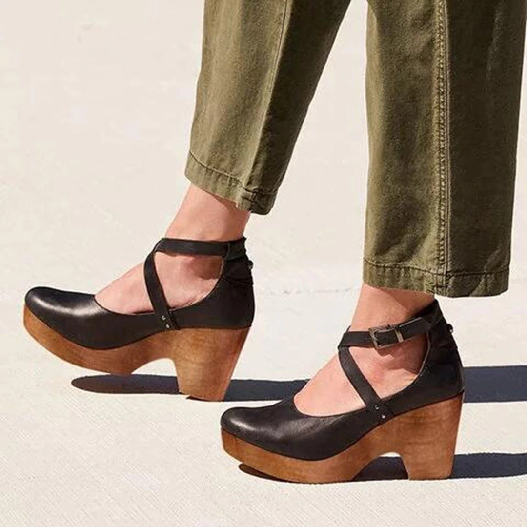 Wood Heel Strap Clogs