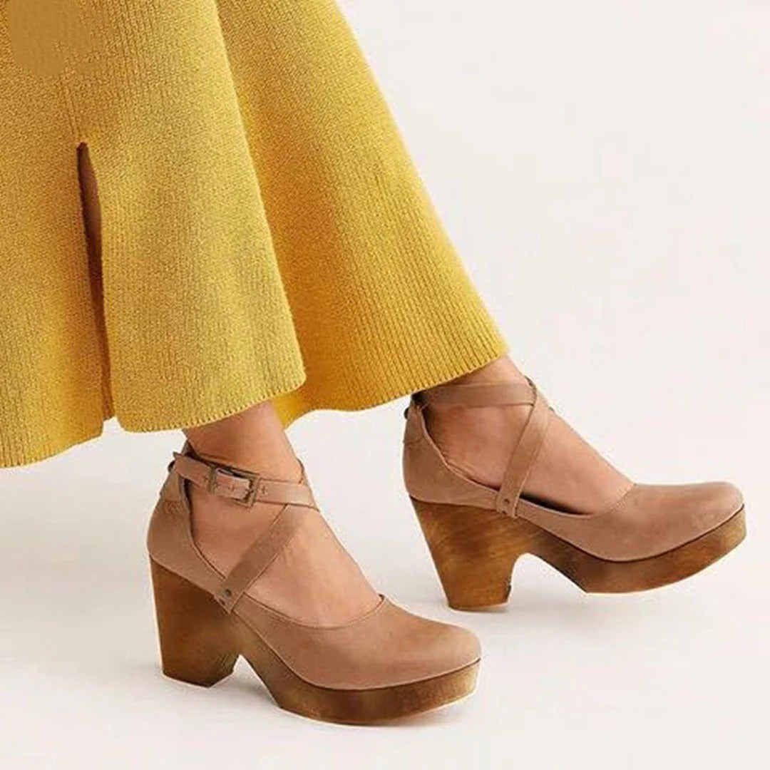 Wood Heel Strap Clogs