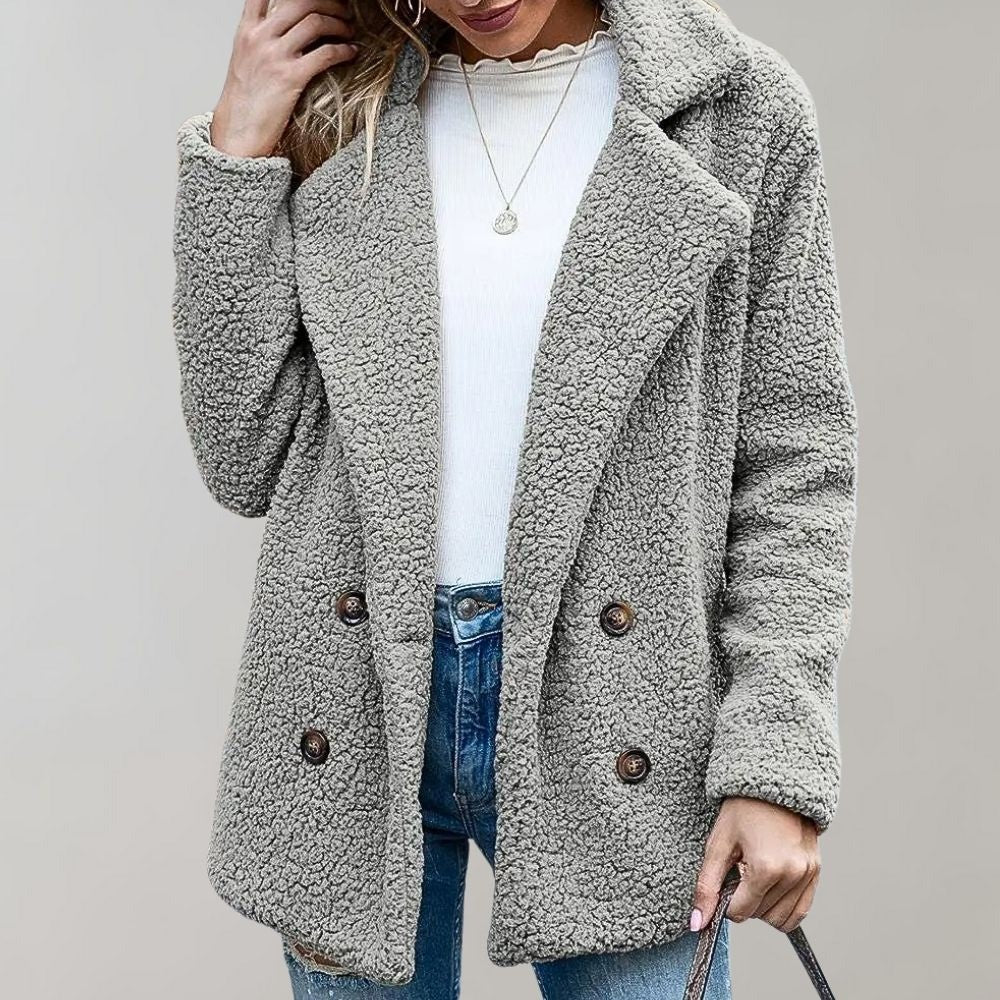 Textured Double-Breasted Short Coat