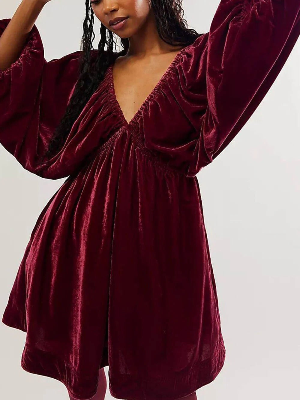 Velvet Balloon Sleeve Mini Dress