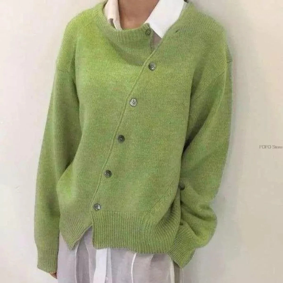 Asymmetric Button Knit Sweater