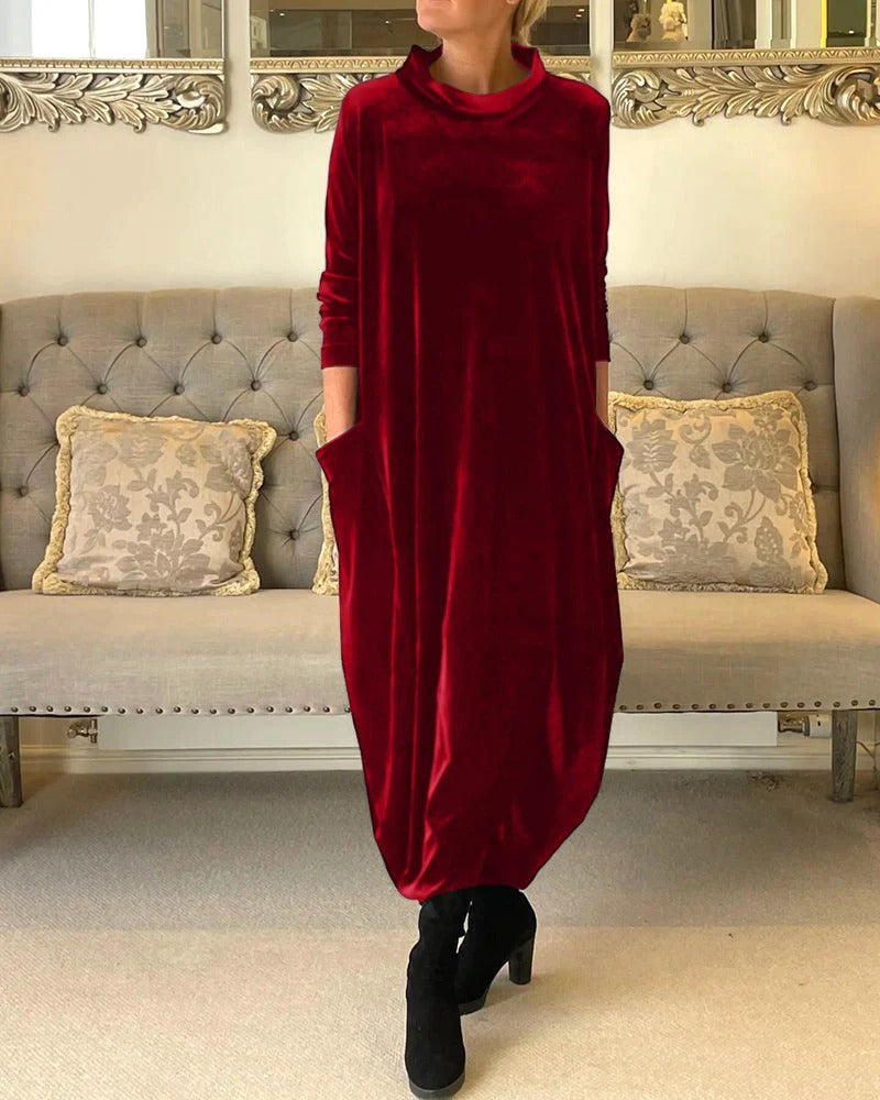 Velvet Mock Neck Long Dress