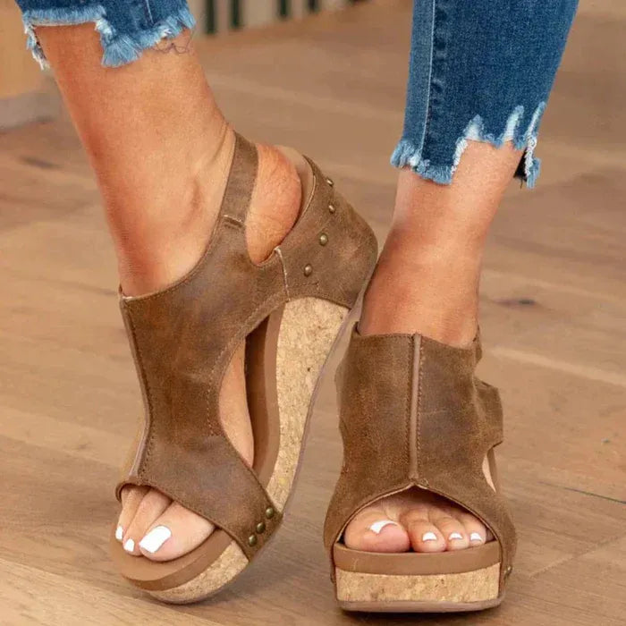 Cutout Cork Wedge Sandals