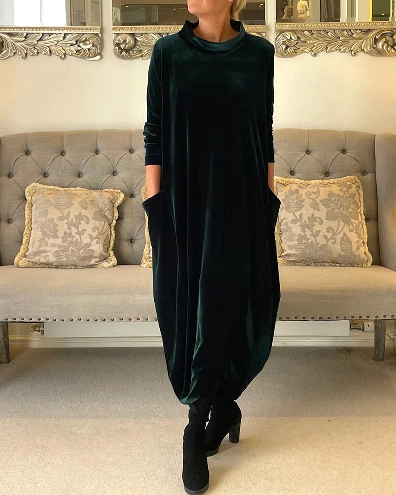 Velvet Mock Neck Long Dress