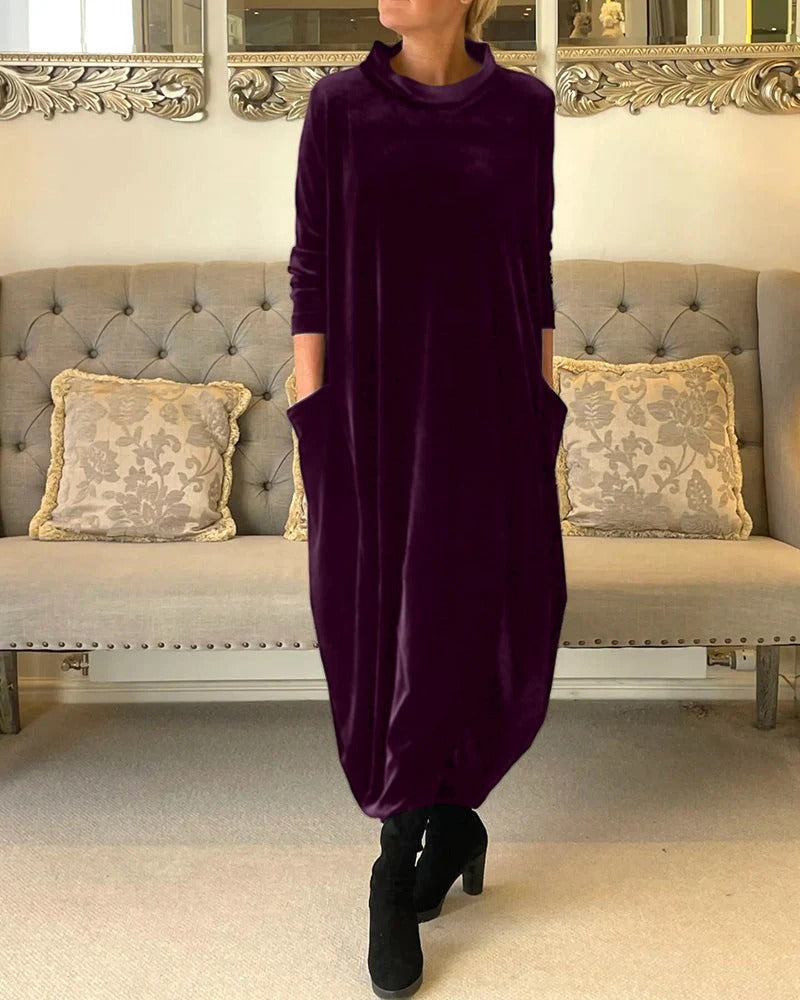 Velvet Mock Neck Long Dress