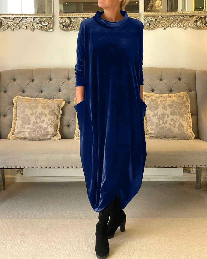 Velvet Mock Neck Long Dress