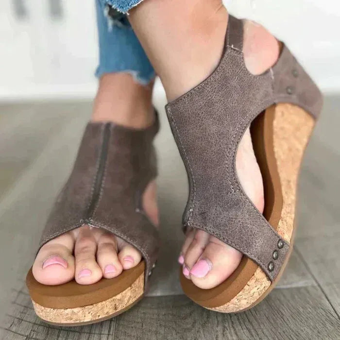 Cutout Cork Wedge Sandals