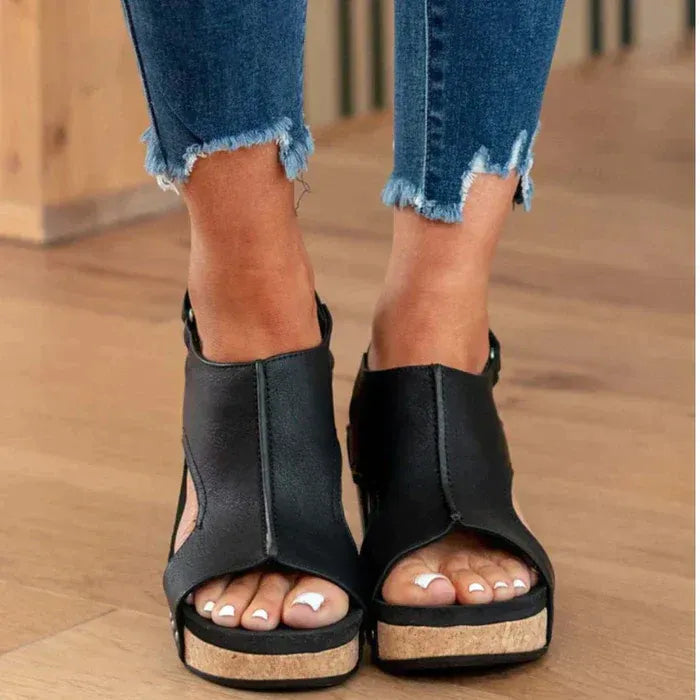 Cutout Cork Wedge Sandals