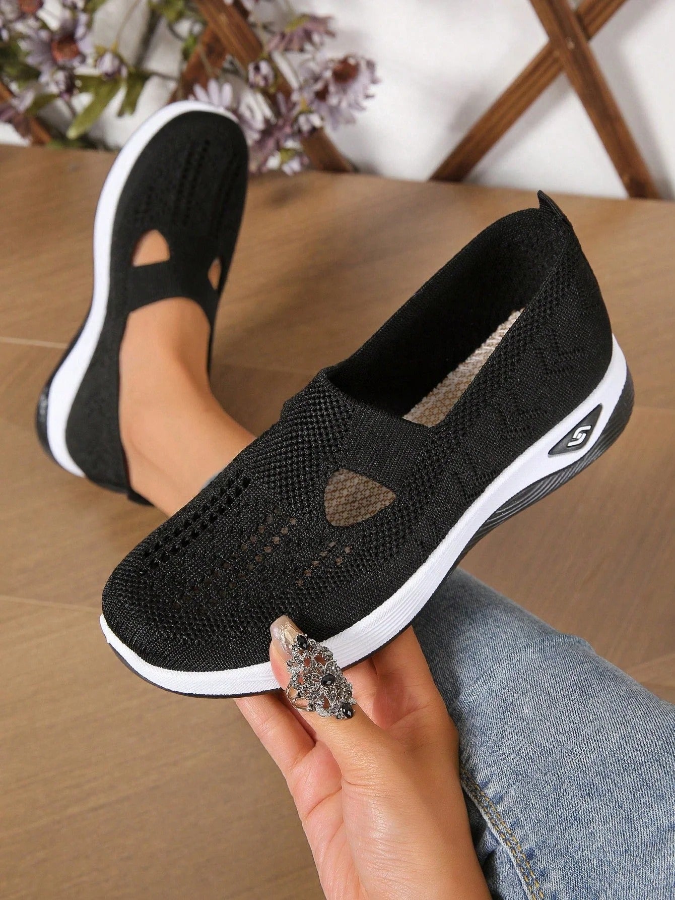 Cutout Knit Slip-Ons