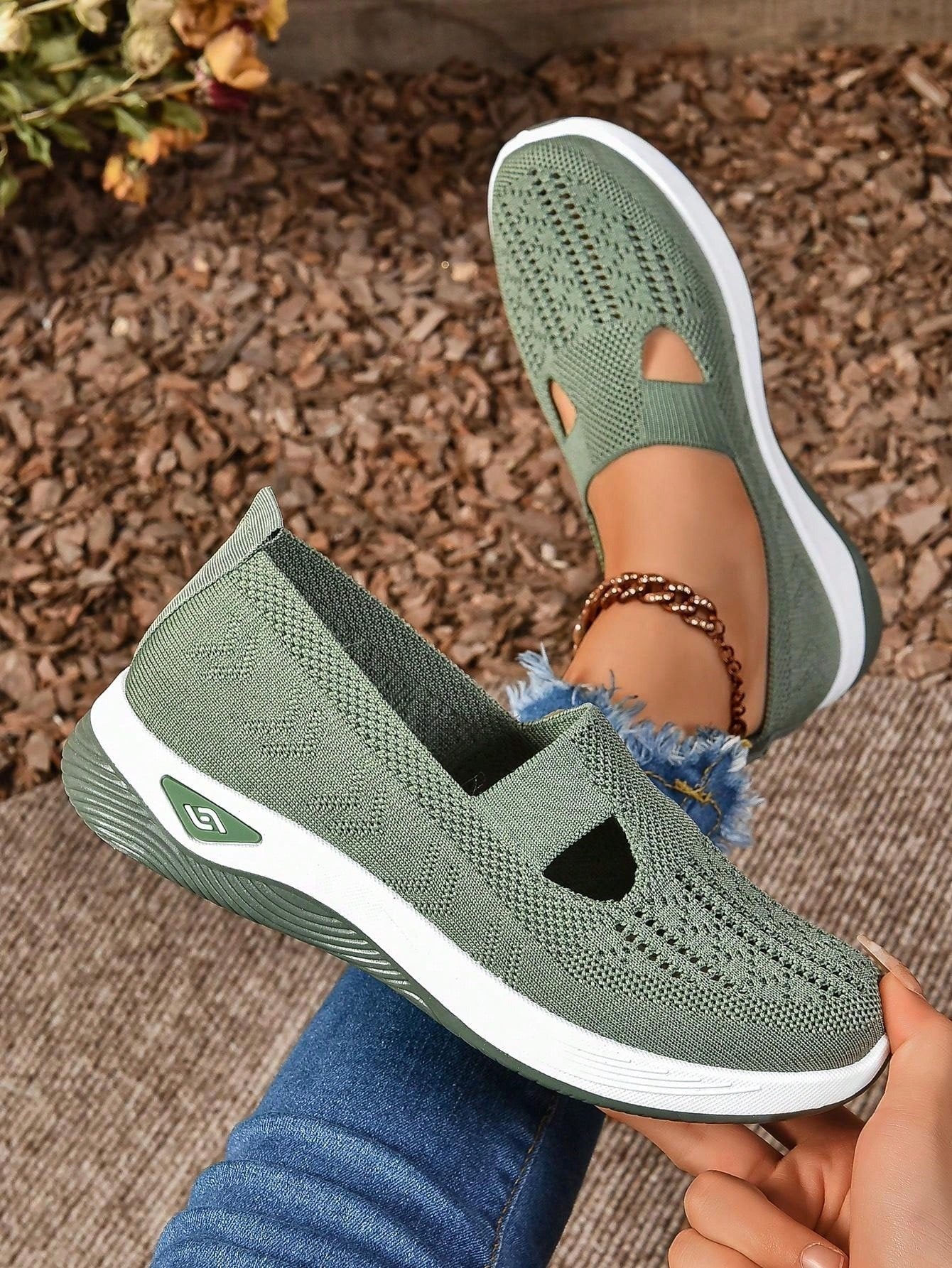 Cutout Knit Slip-Ons