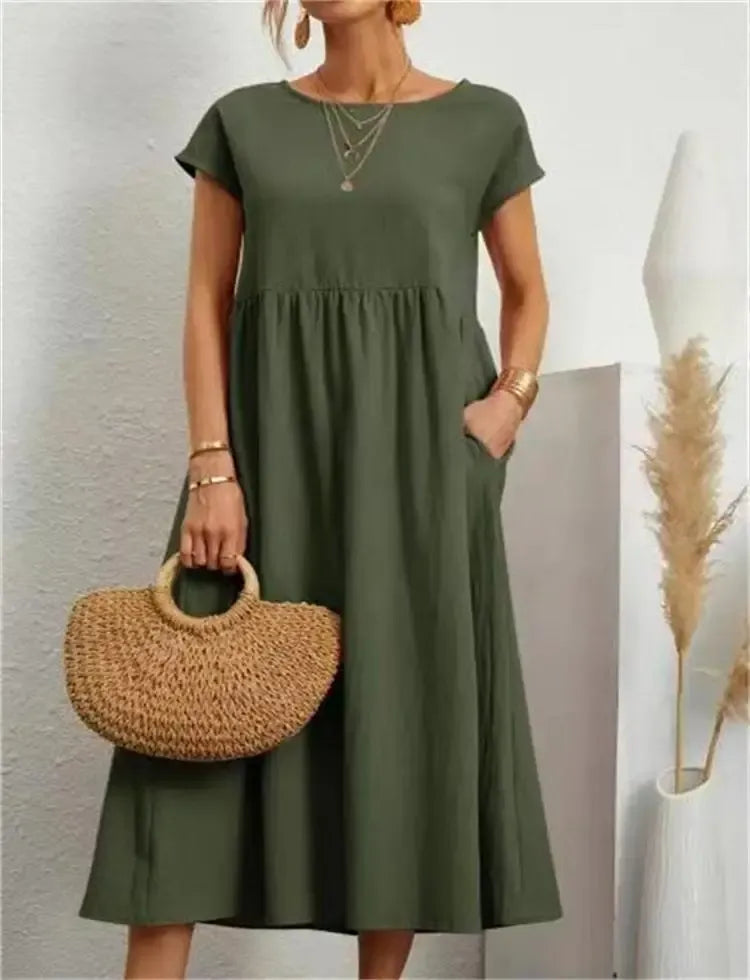 Cap Sleeve A-Line Midi Dress