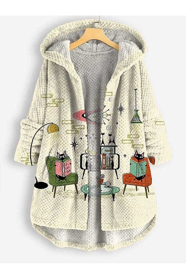 Fall Graphic Print Hooded Coat