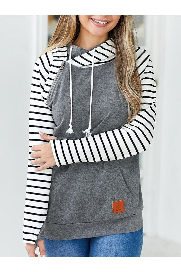 Fall Horizon Contrast Stripe Hoodie