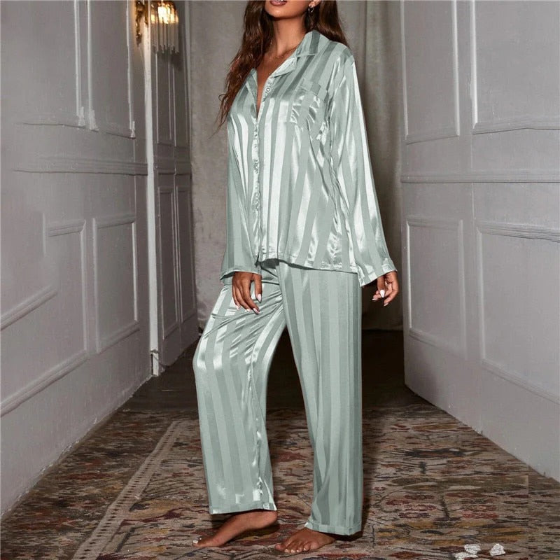 Striped Satin Pajama Set