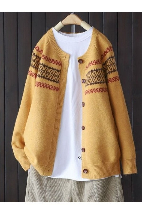 Patterned Button-Front Cardigan