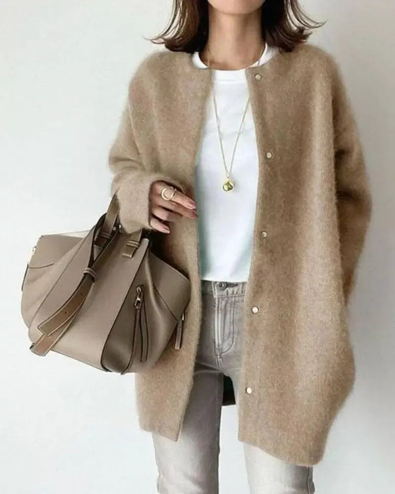 Button-Up Wool Blend Cardigan