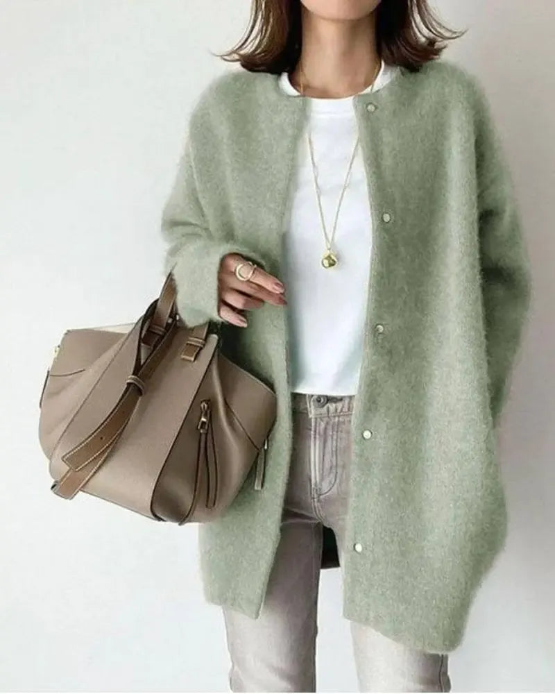 Button-Up Wool Blend Cardigan
