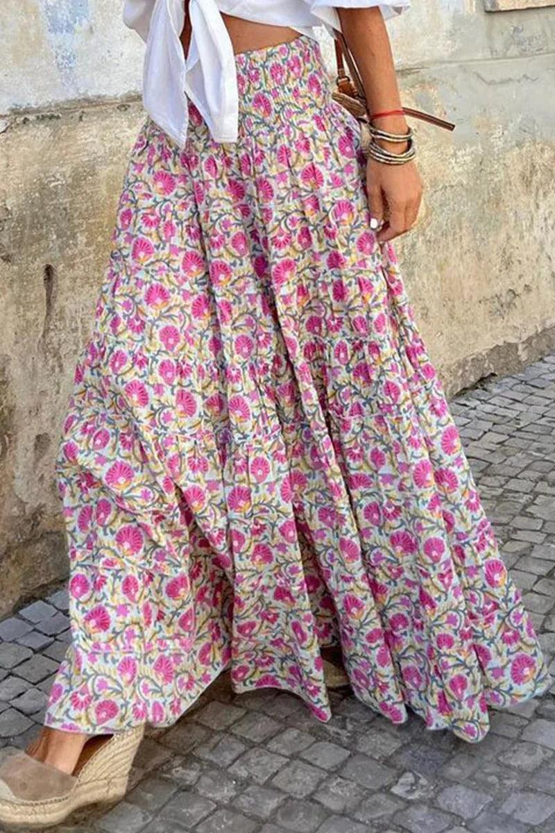 Tiered Floral Maxi Skirt