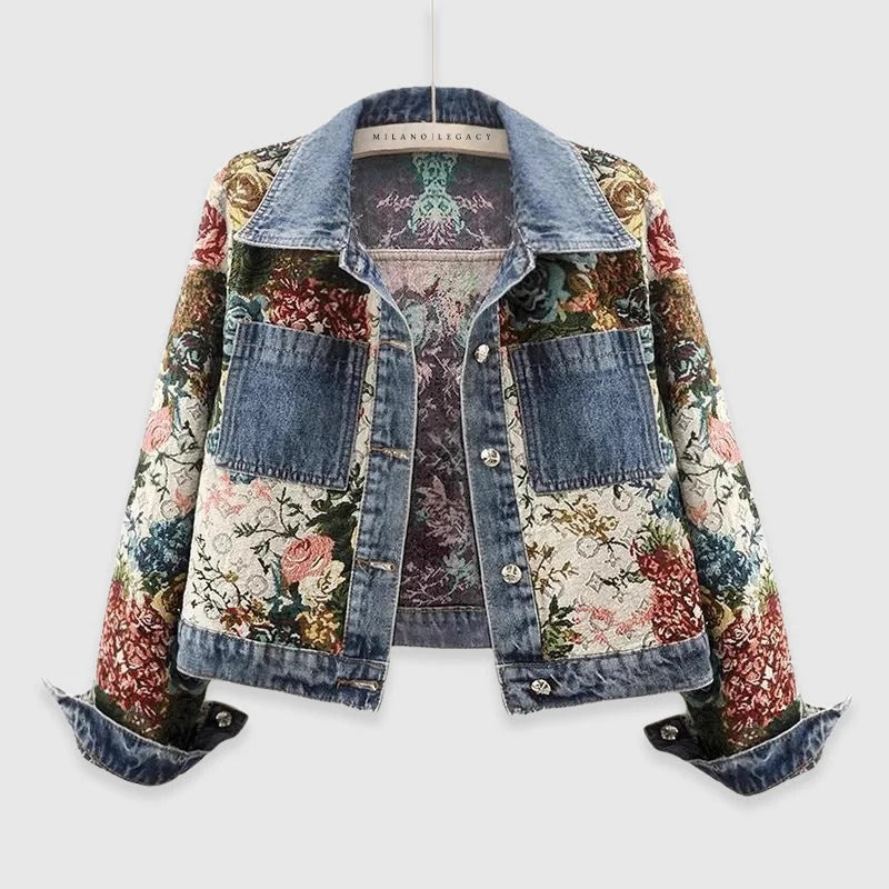 Fall Floral Patchwork Denim Jacket
