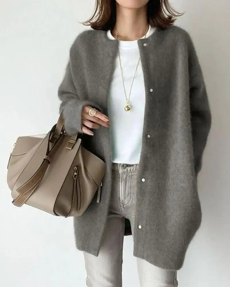 Button-Up Wool Blend Cardigan