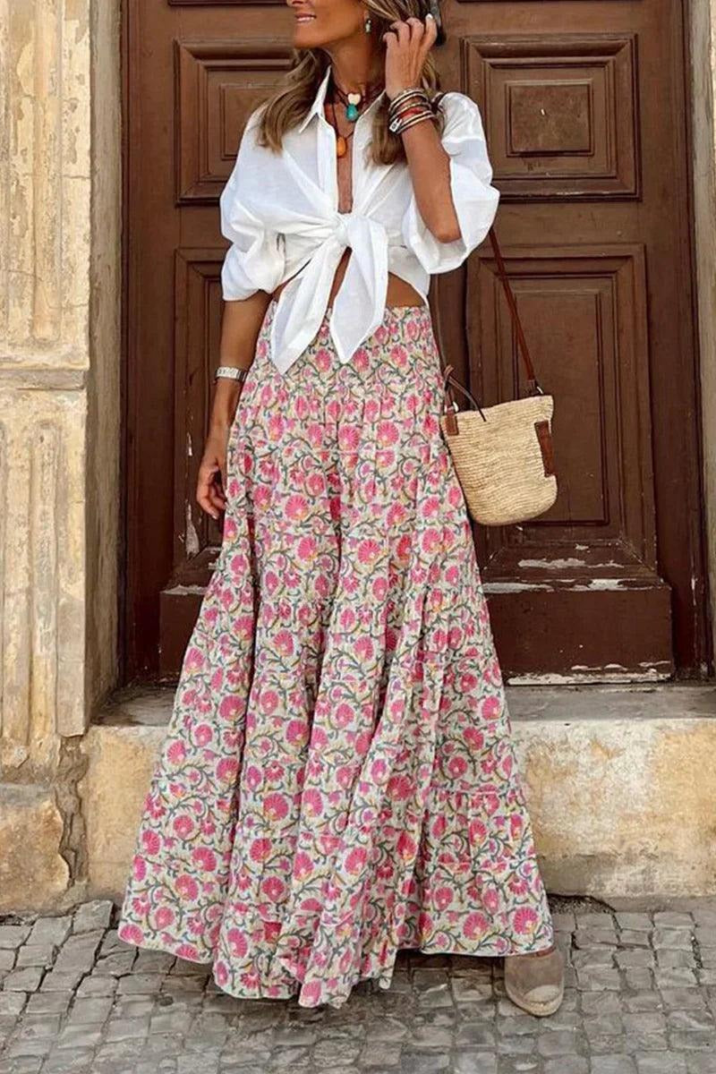 Tiered Floral Maxi Skirt