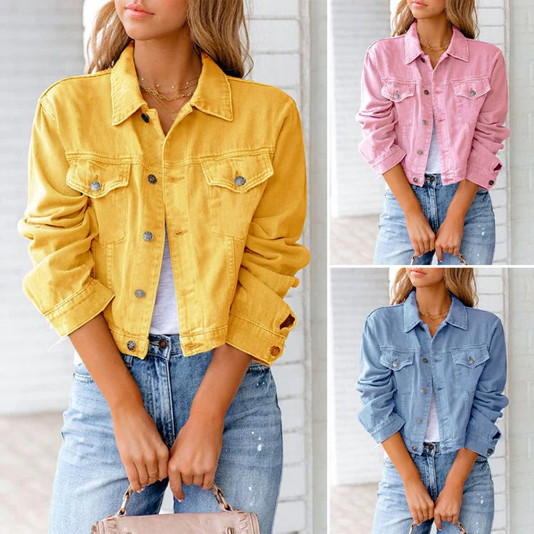 Cropped Button Denim Jacket