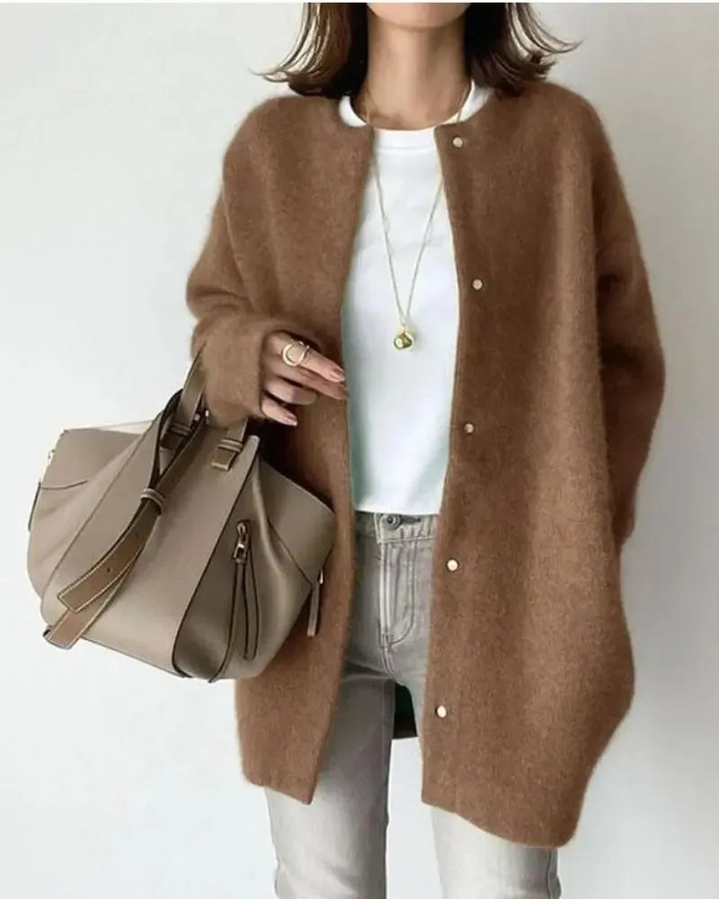 Button-Up Wool Blend Cardigan