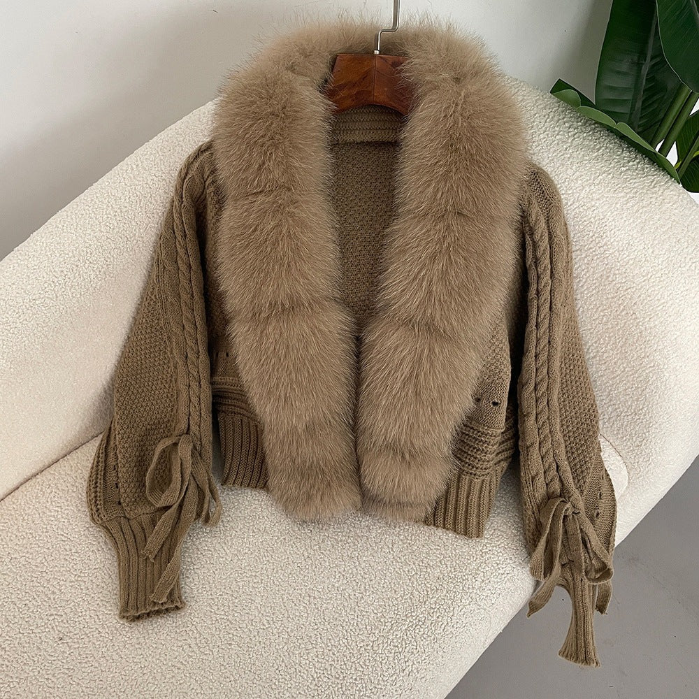 Fall Knit Coat with Fur Collar