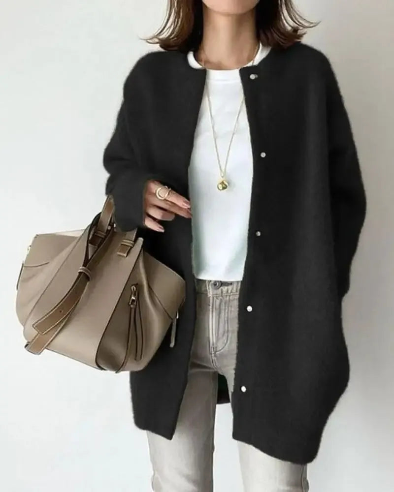 Button-Up Wool Blend Cardigan