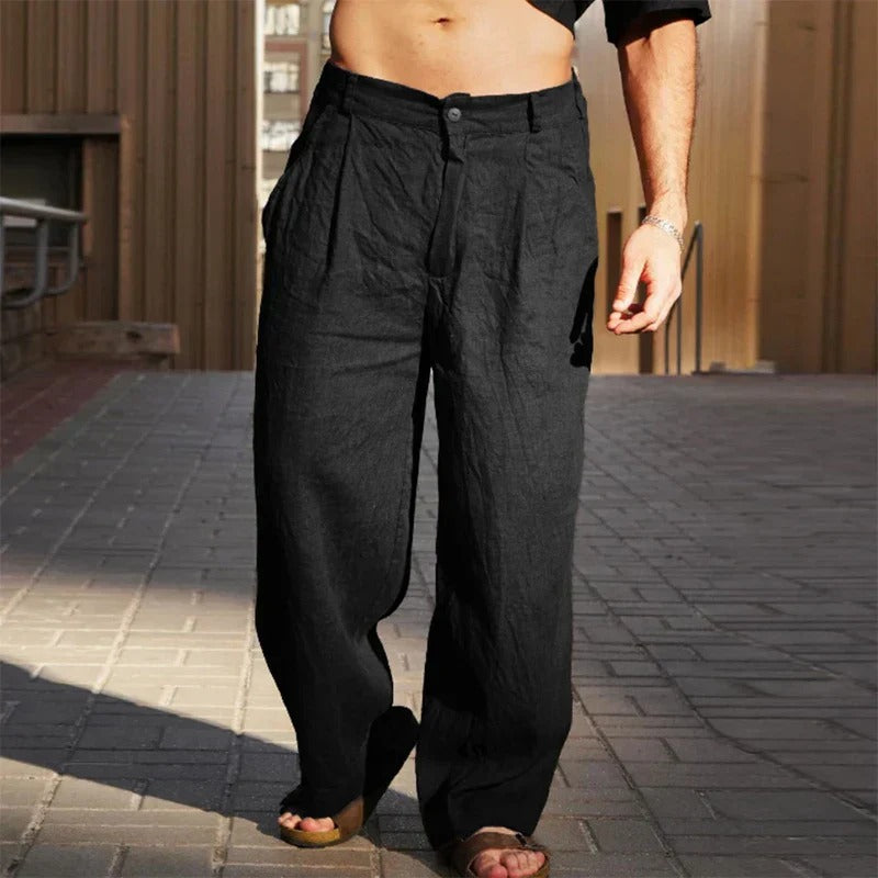 Men’s Pleated Wide-Leg Pants - Relaxed Fit, Flowing Silhouette