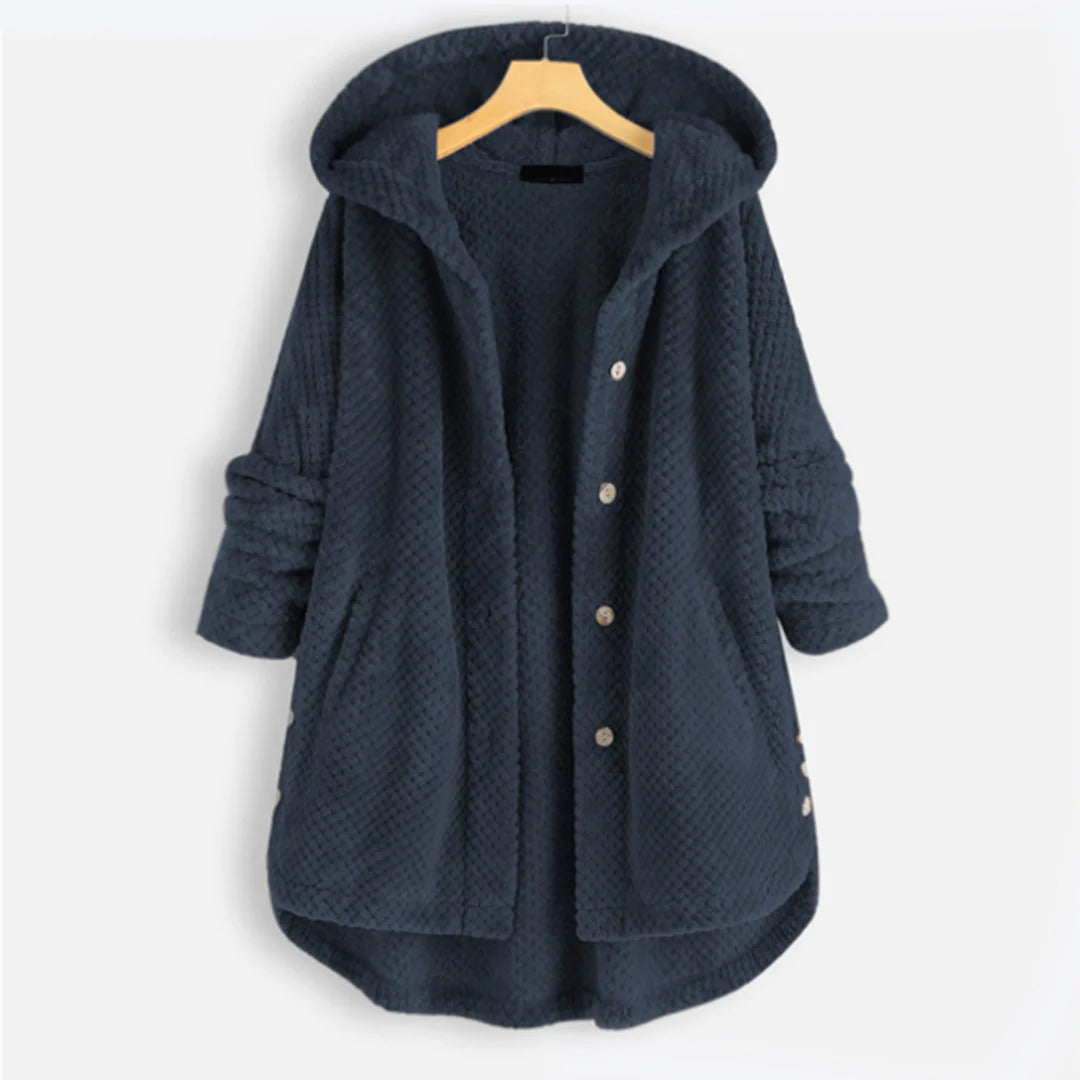 Textured Button-Up Hooded Coat