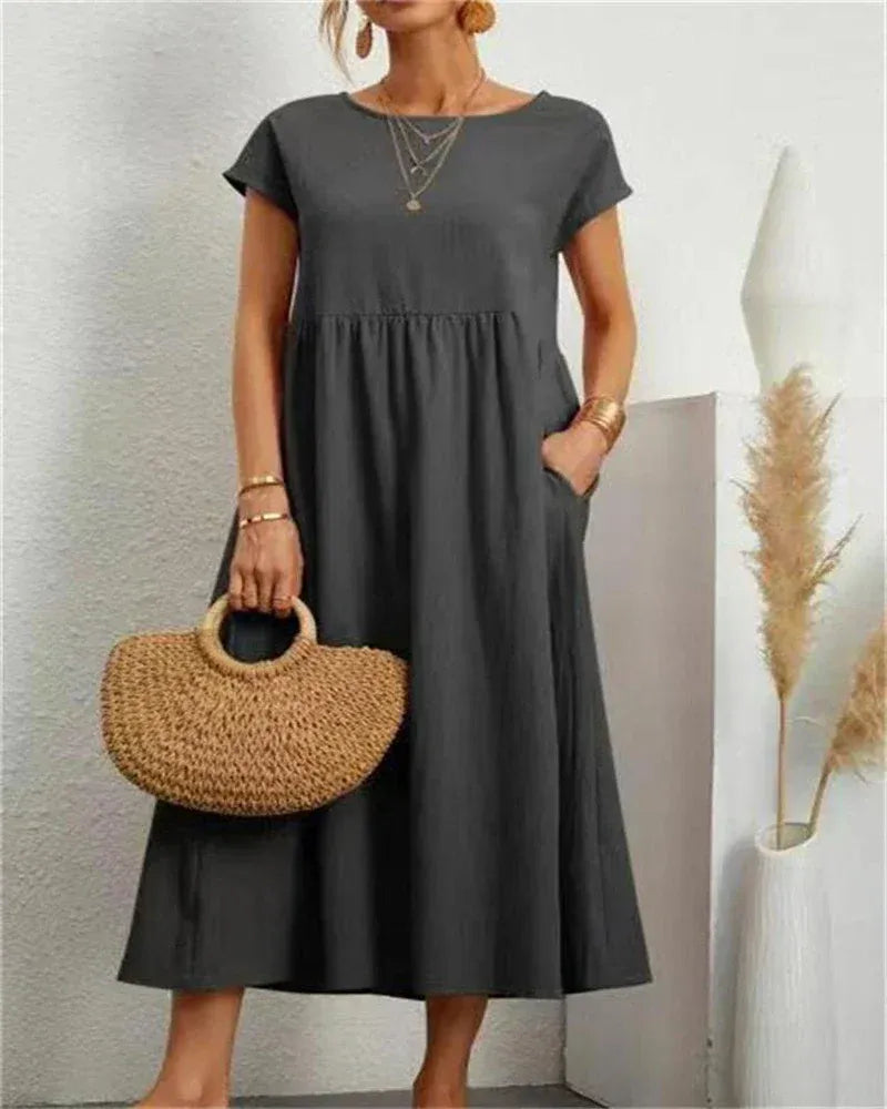 Cap Sleeve A-Line Midi Dress