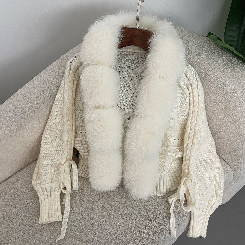 Fall Knit Coat with Fur Collar