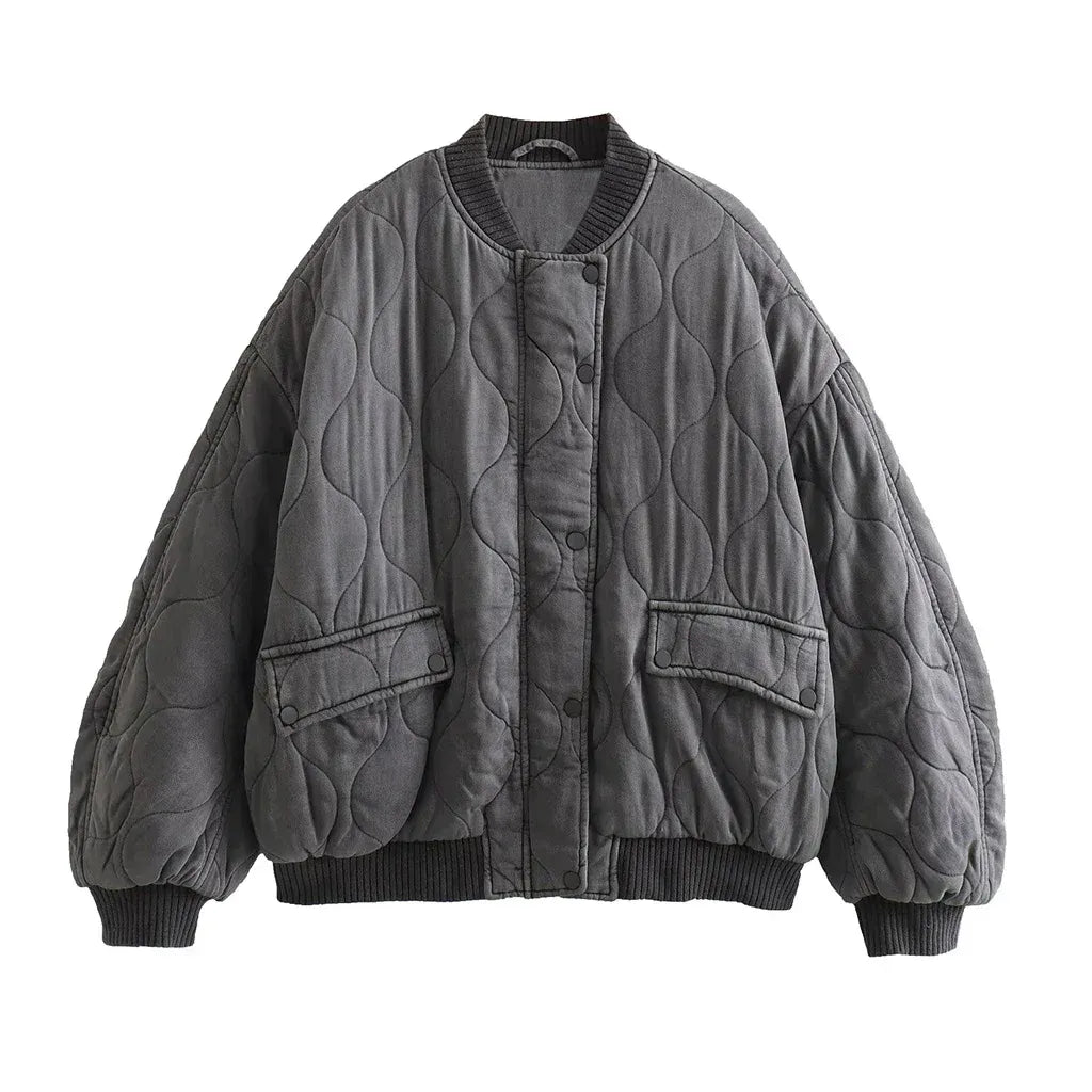 Fall Wave-Stitch Quilted Bomber