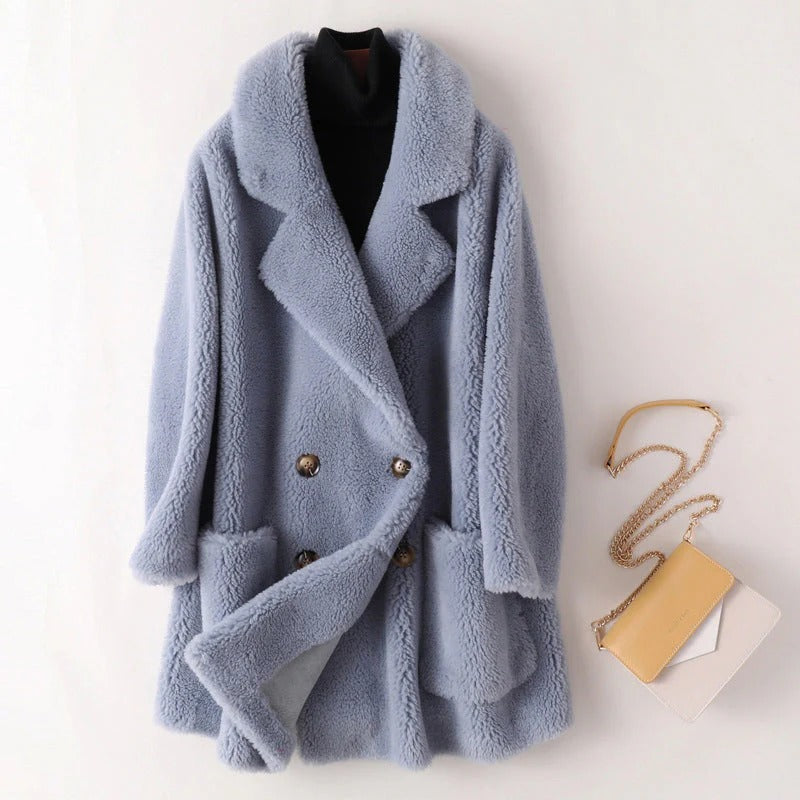 Double-Breasted Shearling Coat