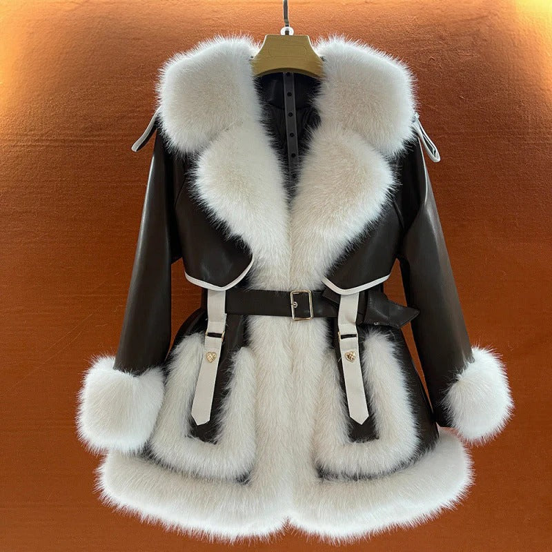 Fall Belted Coat with Fur Trim