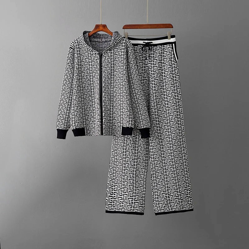 Geometric Knit Hoodie and Pants Set