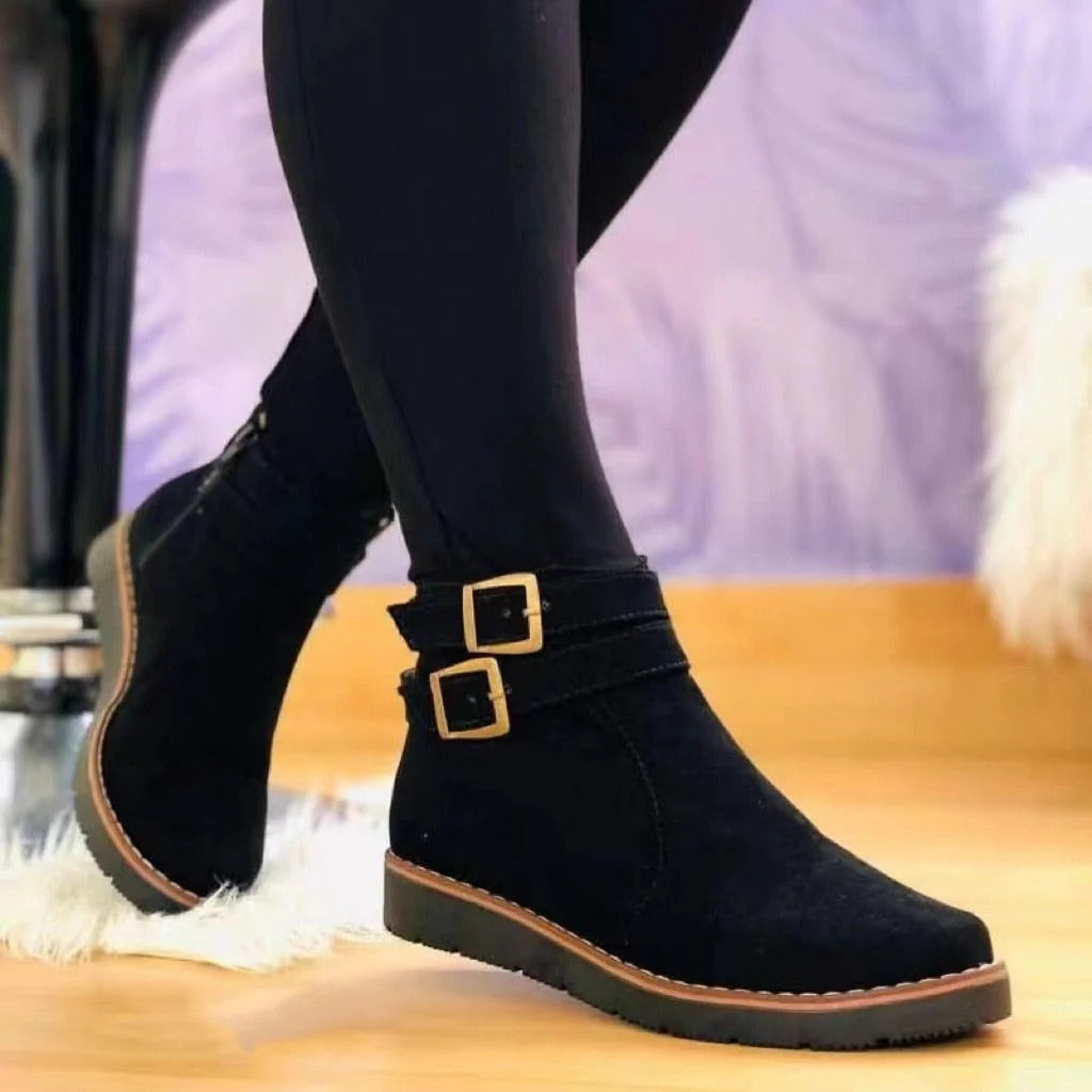 Fall Double-Buckle Ankle Boots