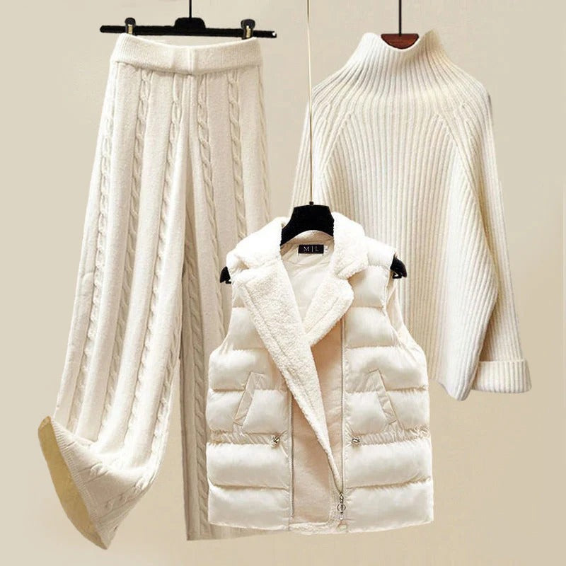 Three-Piece Knit and Puffer Vest Set