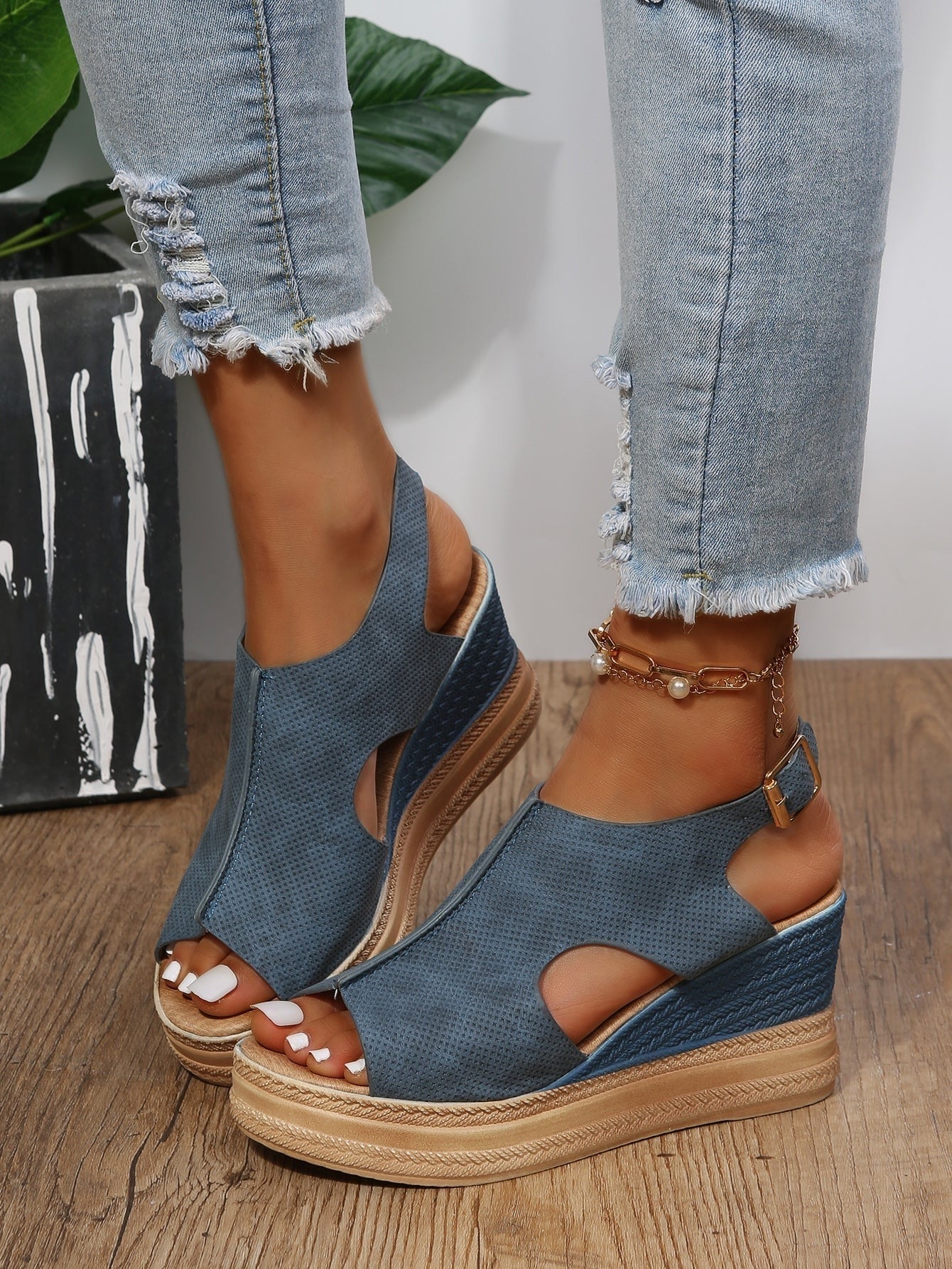 Cutout Wedge Slingback Sandals
