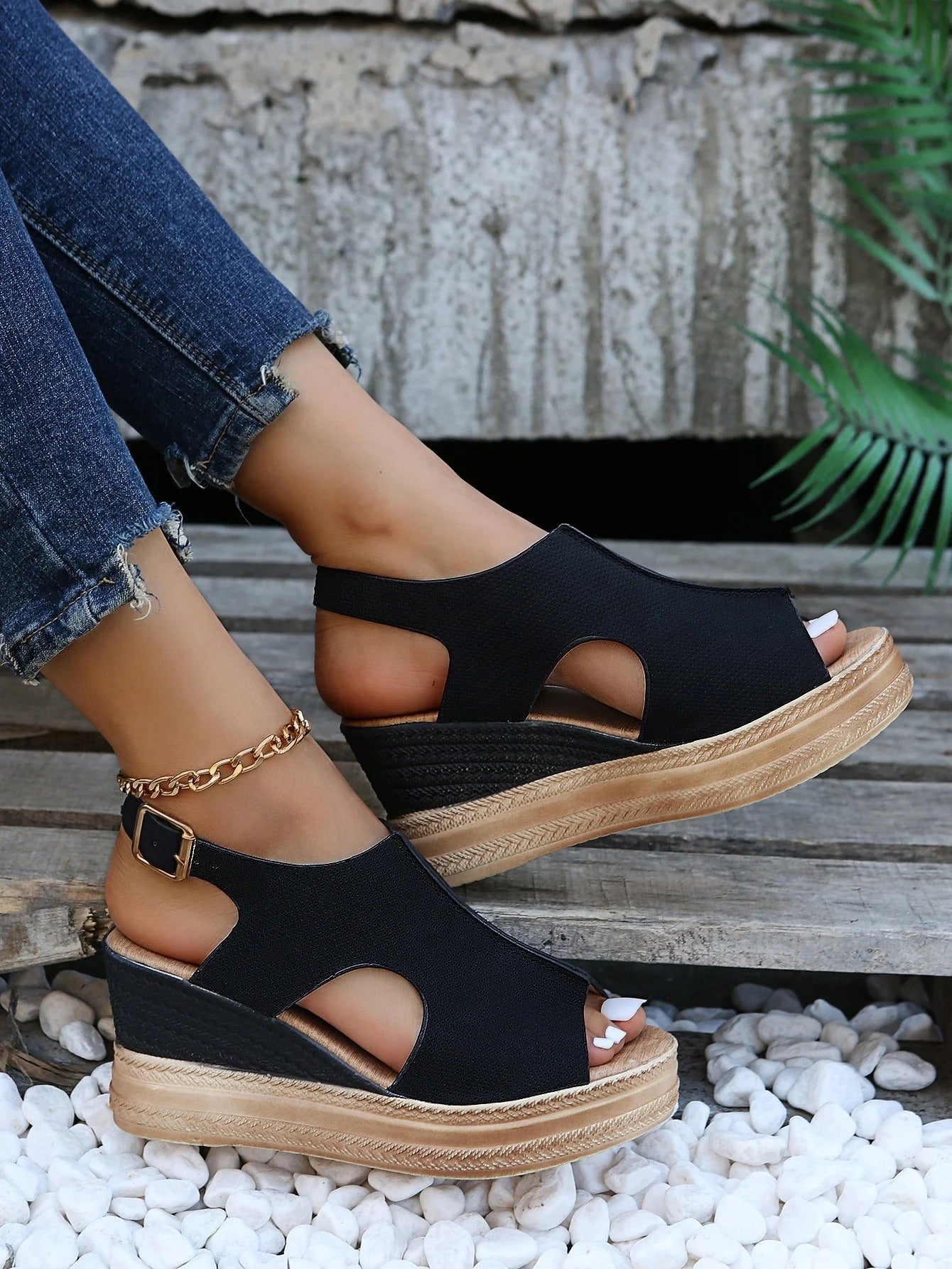 Cutout Wedge Slingback Sandals
