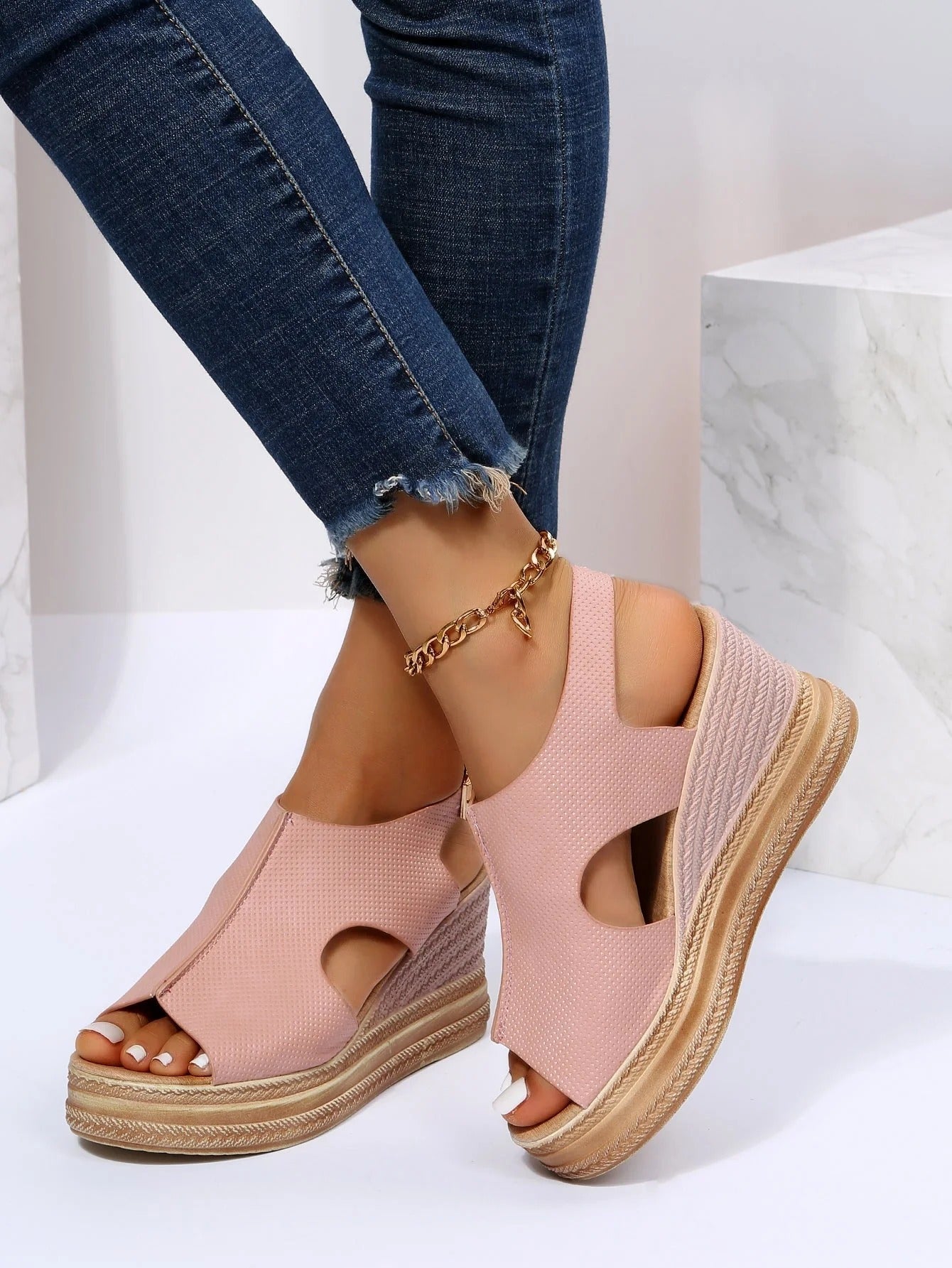 Cutout Wedge Slingback Sandals