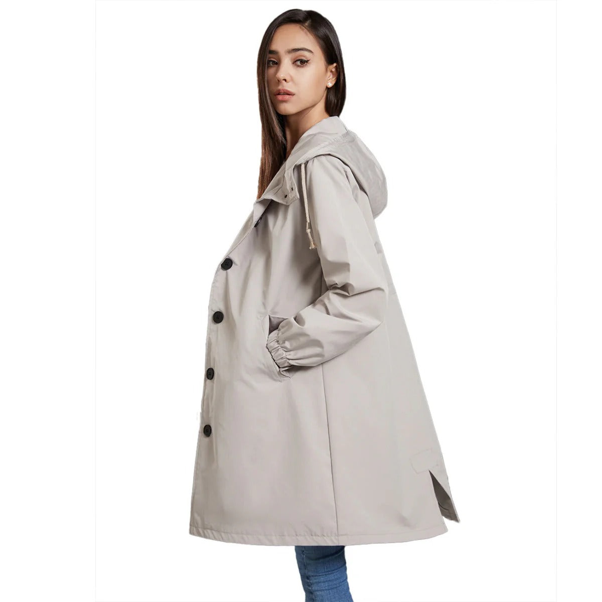 Fall Hooded Button-Front Coat