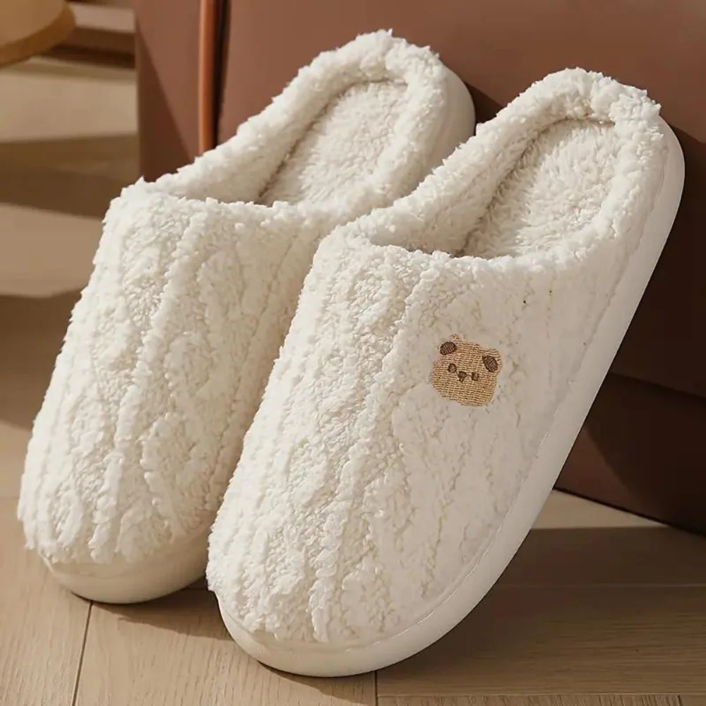 Bear Patch Knit Slippers