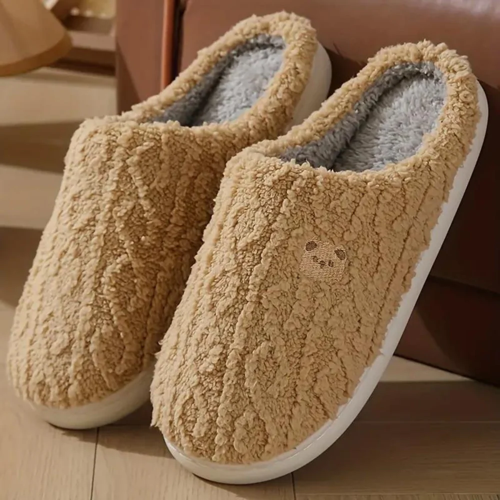 Bear Patch Knit Slippers