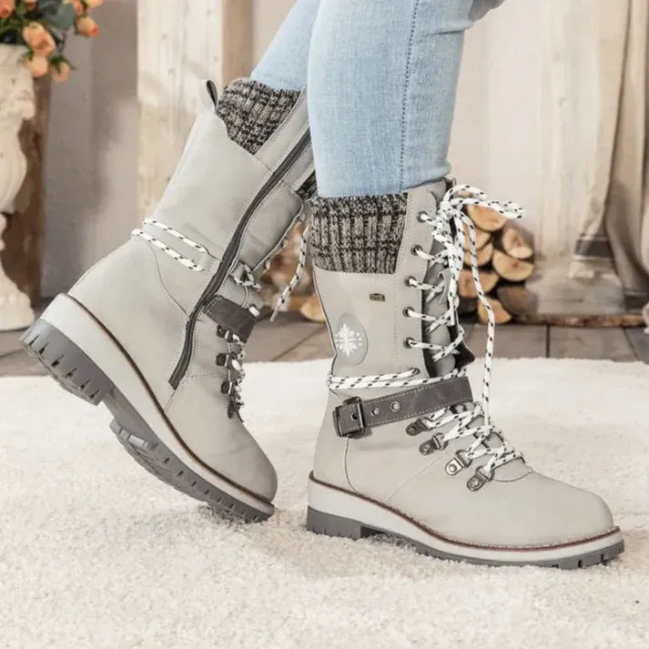 Fall Lace-Up Trek Boots with Knit Cuff