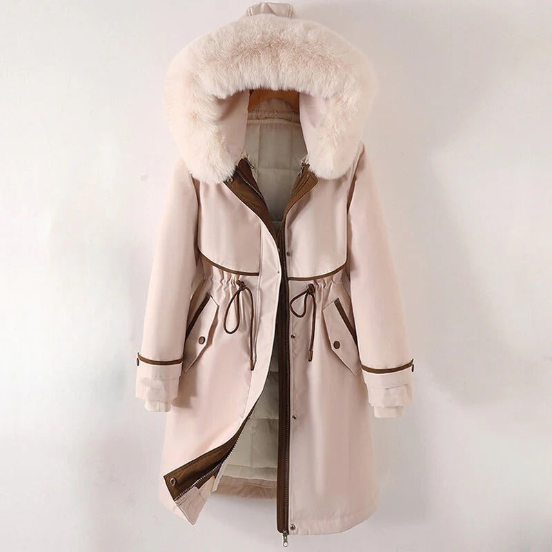 Fall Hooded Coat with Fur Trim