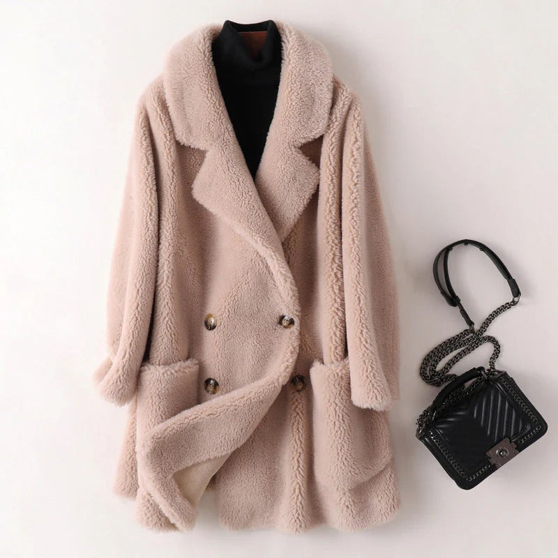Double-Breasted Shearling Coat