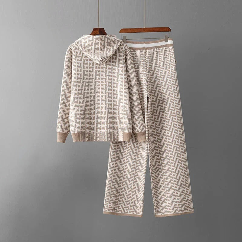 Geometric Knit Hoodie and Pants Set